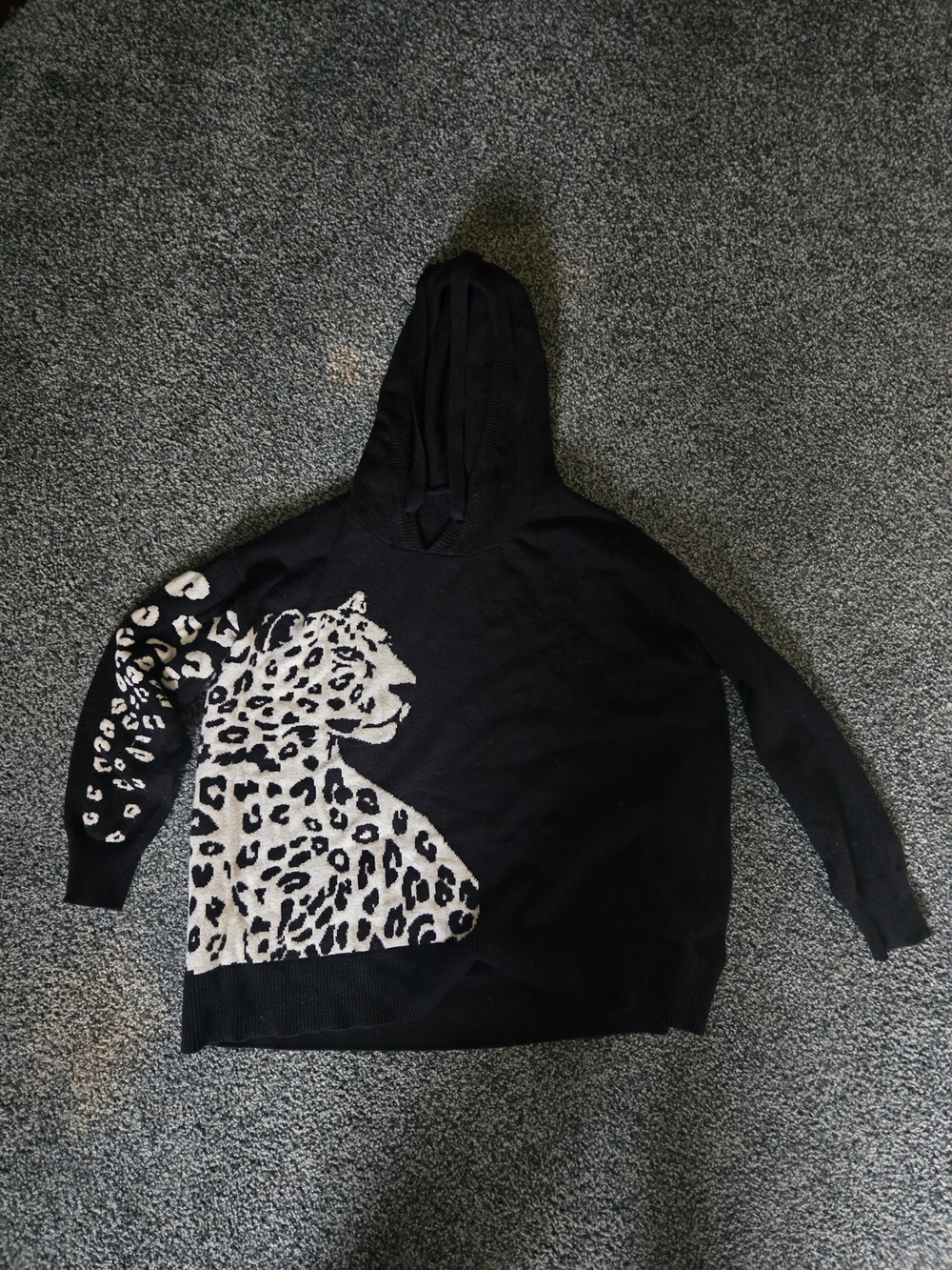 torrid Black Hoodie Sweater with Cream Leopard Design